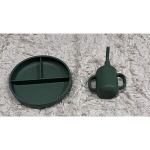 Lalo Silicone Green Baby Feeding Set Cup And Plate Suction Toddler Dishware